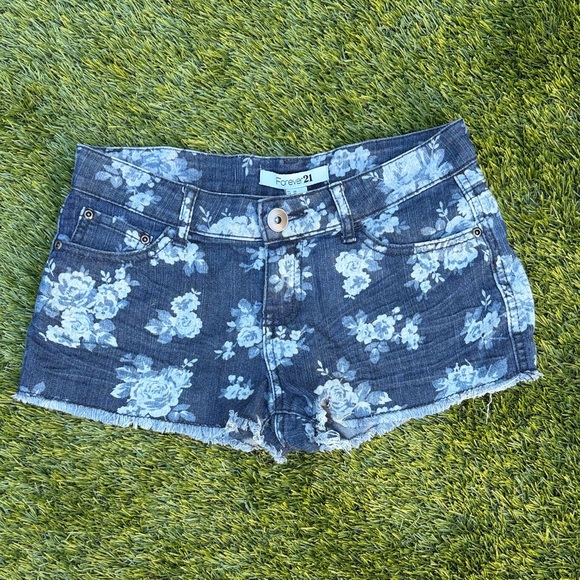 Forever 21 Pants - Dark Blue Floral Jean Shorts